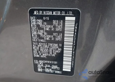 2015 Nissan Quest Sv from USA, damaged, VIN JN8AE2KP3F9131301